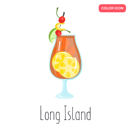 Long Island alcohol cocktail color flat iconのイラスト素材