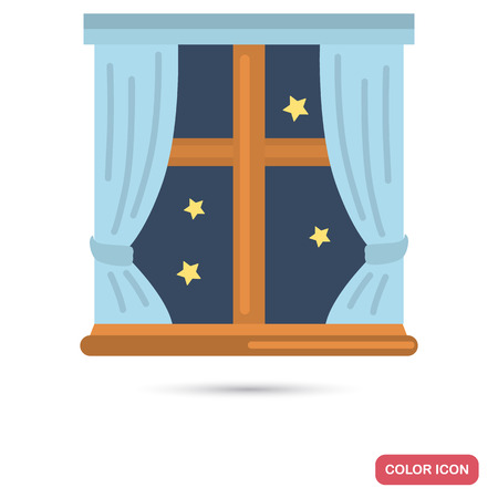 Night through the window color flat iconのイラスト素材