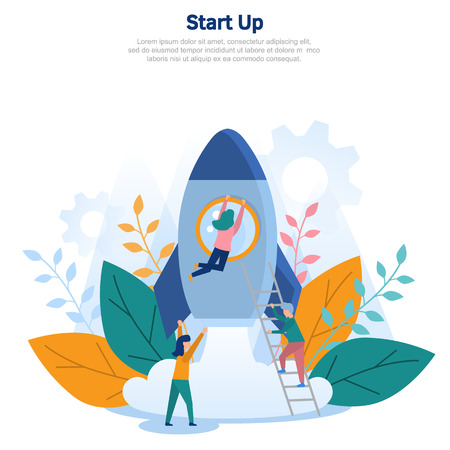 Concept illustration of successful startup, business project, teamwork, teambuilder, web banner, presentation. Color flat vector designのイラスト素材