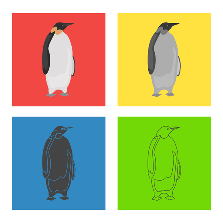 King penguin color flat, line, simple, black and white concept icons setのイラスト素材
