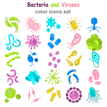 Different virus and microbes color flat icons setのイラスト素材