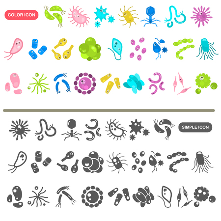 Different virus and microbes color flat and simple icons setのイラスト素材