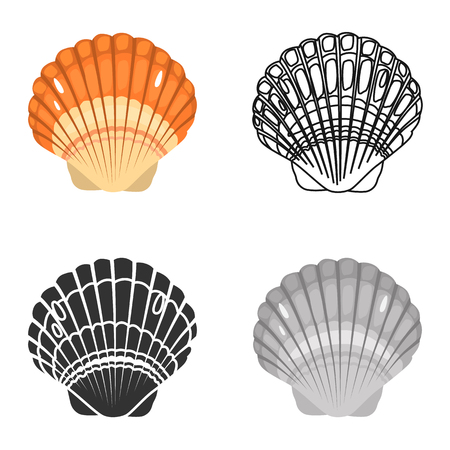 Sea shell color flat, line, simple and monochrome icons set. Vector conceptのイラスト素材