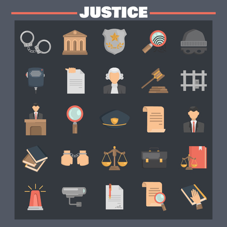 Justice and law color flat icons set for web and mobile designのイラスト素材