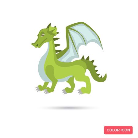 Fairy tale green dragon color flat icon for web and mobile designのイラスト素材