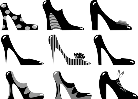 fashionable ladies shoes in black and whiteのイラスト素材