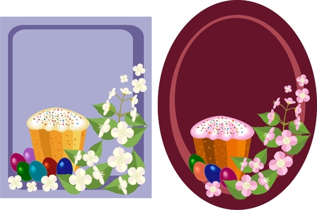 Easter postcard with eggs and cake .のイラスト素材