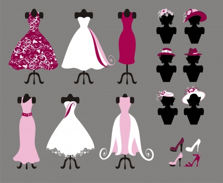 dresses , shoes and hatsのイラスト素材