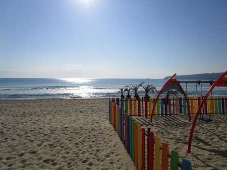 playground on the beach in the autumnの写真素材