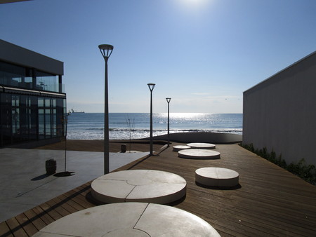 restaurant on the seashore in the autumnの写真素材