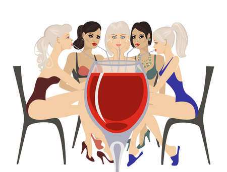 girls with red wineのイラスト素材