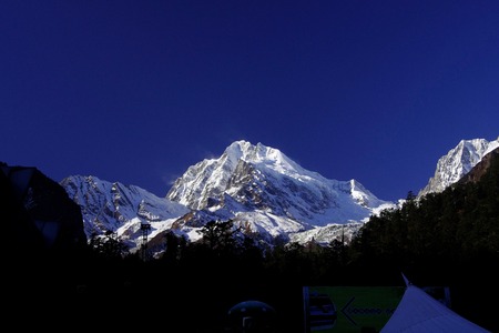 Scenery of snow capped mountainsの写真素材