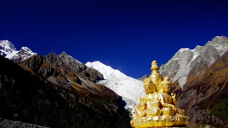 Statue of Buddha in the mountainsの写真素材