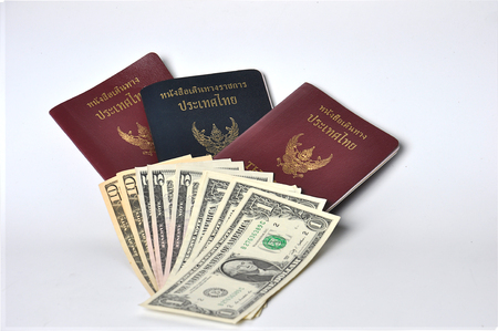 Thailand passport and Dollar Moneyの写真素材