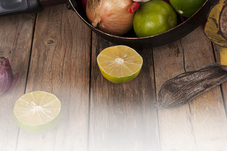 Fresh lemon on the old woodの写真素材