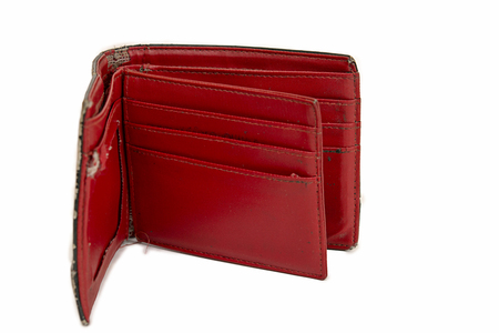 old red wallet isolated on white backgroundの写真素材
