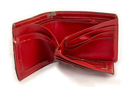 old red wallet isolated on white backgroundの写真素材