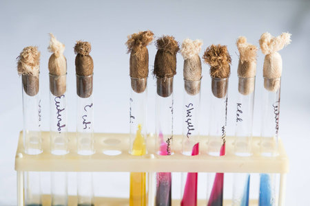 Test tubes on plastic rack in a lab