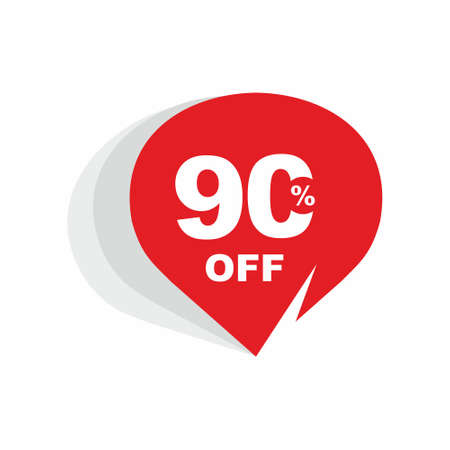 90% OFF Discount Sticker. Sale Red Tag Isolated Vector Illustration. Discount Offer Price Label, Vector Price Discount Symbol.のイラスト素材
