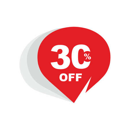 30% OFF Discount Sticker. Sale Red Tag Isolated Vector Illustration. Discount Offer Price Label, Vector Price Discount Symbol.のイラスト素材