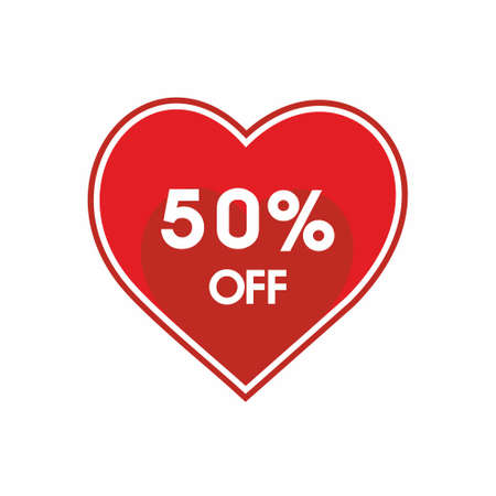 50% OFF sale red heart icon flat style vector illustrationのイラスト素材