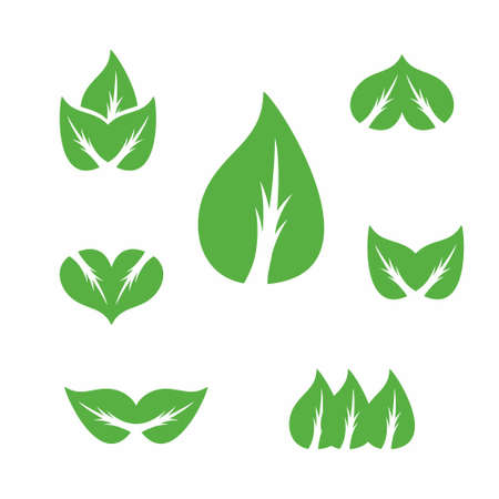 Green Leaf icon set flat style vector illustrationのイラスト素材