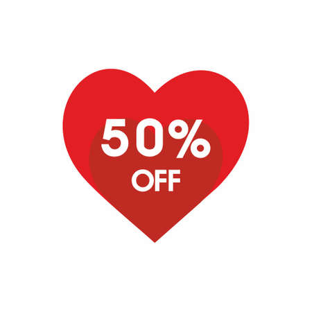 50% OFF sale red heart icon flat style vector illustrationのイラスト素材