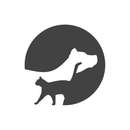 Cat and dog logo icon flat style vector illustrationのイラスト素材