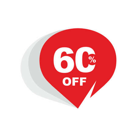 60% OFF Discount Sticker. Sale Red Tag Isolated Vector Illustration. Discount Offer Price Label, Vector Price Discount Symbol.のイラスト素材