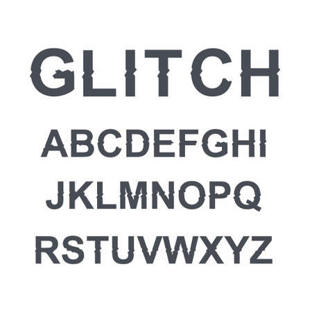 Glitch alphabet with distortion effect. Vector illustrationのイラスト素材