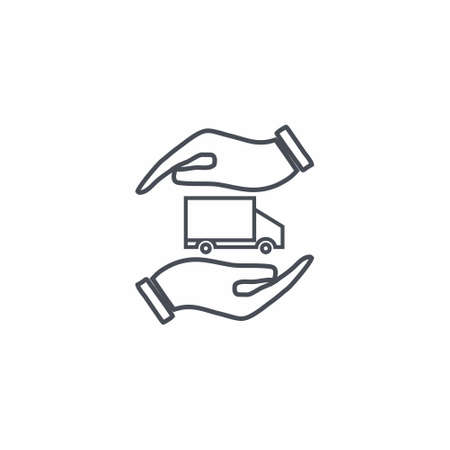 Delivery truck in hand icon vector illustration on white backgroundのイラスト素材