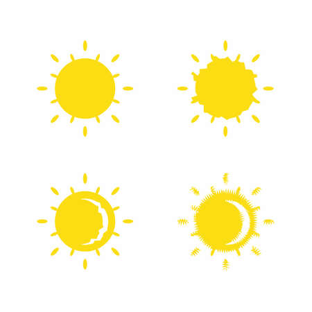 Yellow suns icon set, painted solar symbols vector illustration on white backgroundのイラスト素材