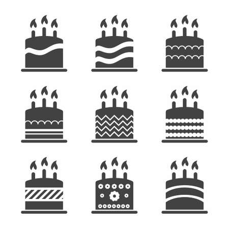 Birthday cake icon set in flat style on white background vector illustrationのイラスト素材