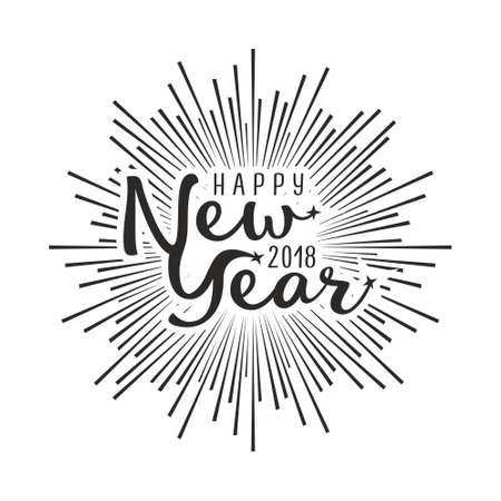 Happy New Year with Lettering font and Burst. Vector Illustrationのイラスト素材