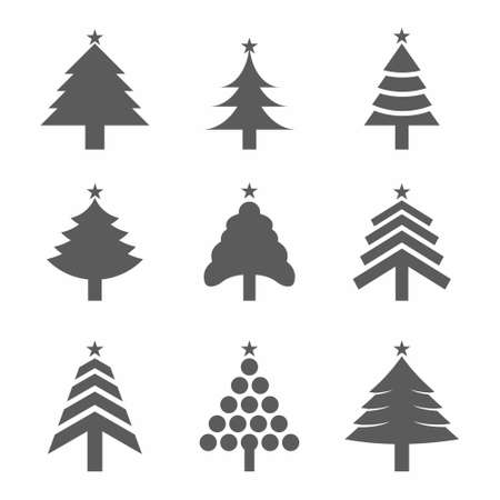Christmas Tree Icon Set in flat style on white background vector illustrationのイラスト素材