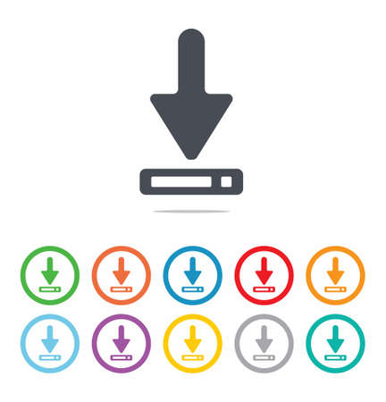 Download button icon set in flat style on white background vector illustrationのイラスト素材
