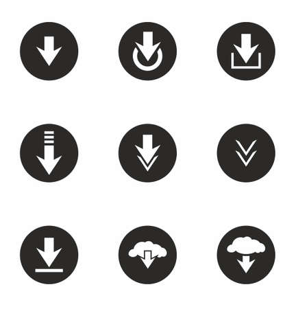 Download button icon set in flat style on white background vector illustrationのイラスト素材