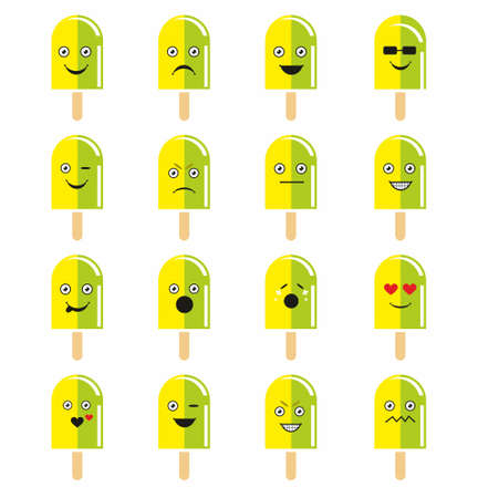 Ice cream emoticon set in flat style on white background vector illustrationのイラスト素材
