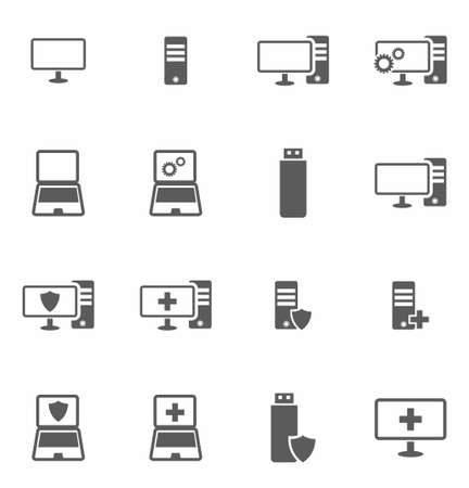 Computer repair icon set in flat style on white background vector illustration