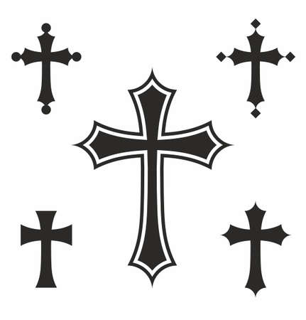 Christian cross icon set in flat style on white background vector illustrationのイラスト素材