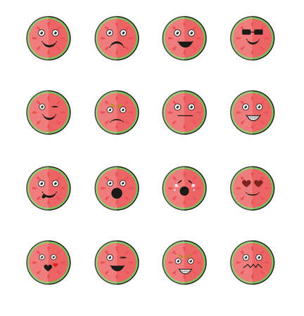 Watermelon emoticon set in flat style on white background vector illustrationのイラスト素材