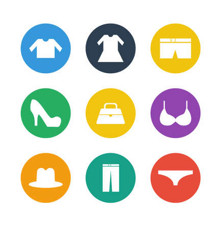 Clothes icon set in flat style on white background vector illustrationのイラスト素材