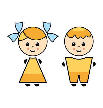 Kids cartoon icon vector, Happy girl and boy vectorのイラスト素材