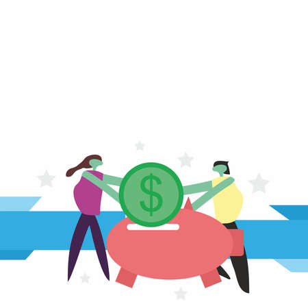 Money Savings Concept. Business People Characters Investing Money. Safe Deposit, Banking. Vector illustrationのイラスト素材