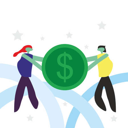 Money Savings Concept. Business People Characters Investing Money. Safe Deposit, Banking. Vector illustrationのイラスト素材