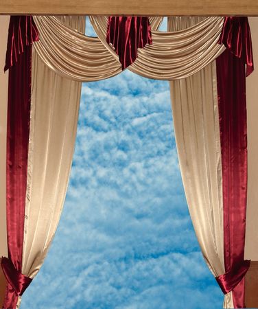 Sky and window curtain.の写真素材