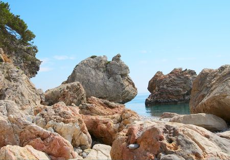 Splendid view of rocks and bay in exotic country.の写真素材