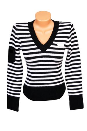 Nice, black - striped sweater isolated on a white background.の写真素材