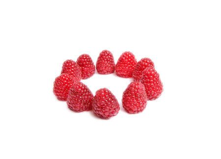 Ripe,juicy raspberries isolated on a white background.の写真素材