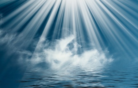 Lovely sunbeams above sea.の写真素材